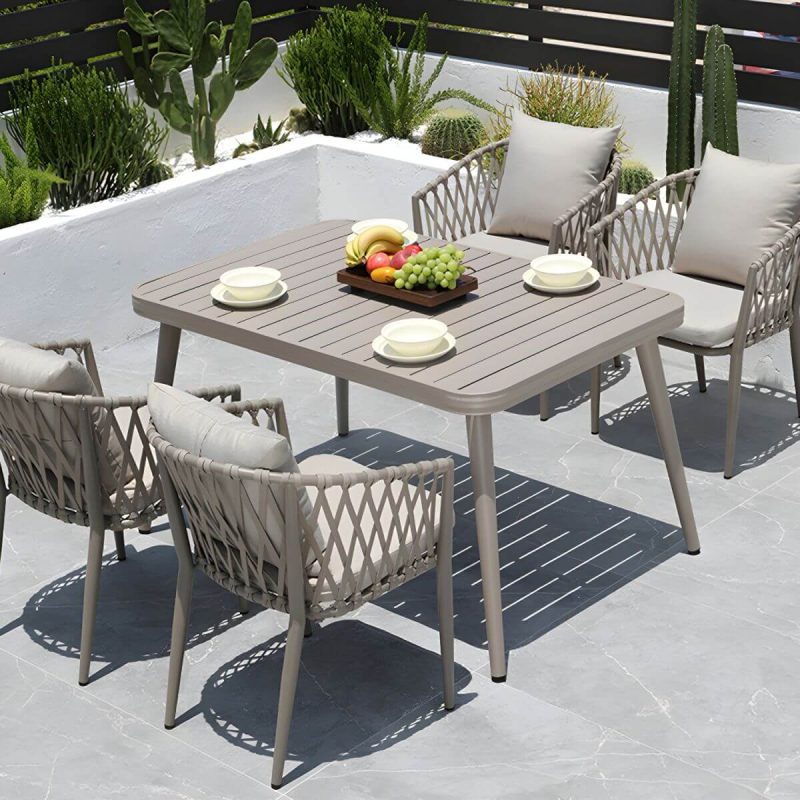 "Modern Metal Dining Room Chair and Table Set with Standard Gray Table - Table & Chair(s) 51.2"L x 33.5"W x 29.5"H 4"