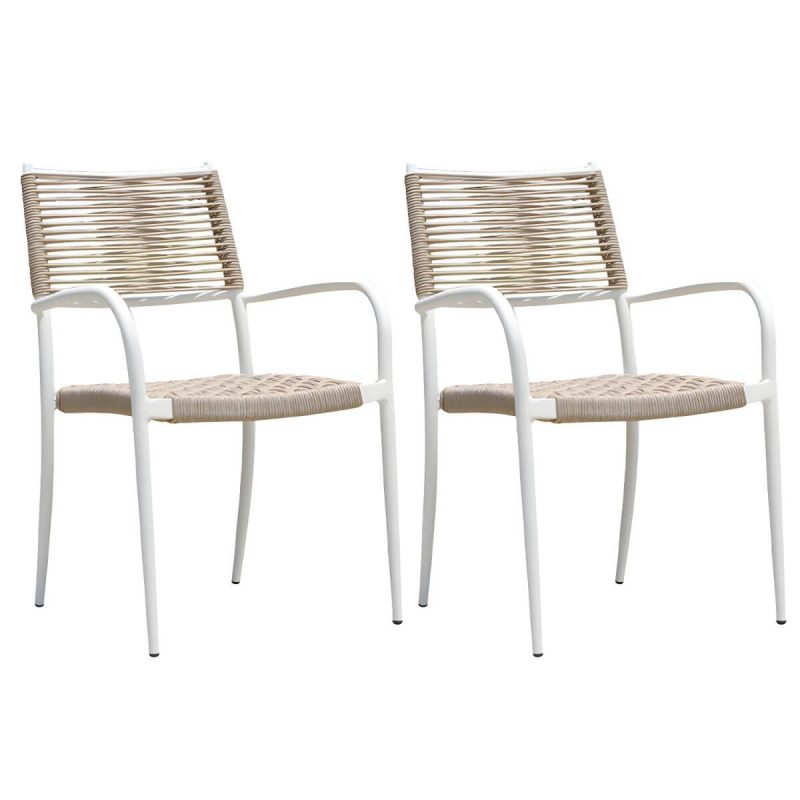 "Stacking Dining Side Chair Aluminum Outdoor Bistro Chairs with Arm - 2 Piece Set"