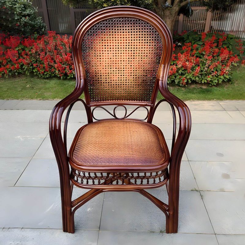 "Traditional Patio Dining Armchair in Rattan Single Outdoor Chair - Burgundy Hollow 1 Piece"