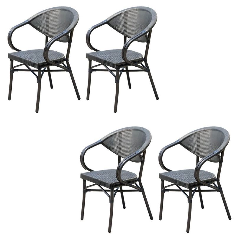 "Modern Style Steel Frame UV and Water Protective Outdoor Dining Chair - 24"L x 22"W x 32"H 4 Piece Set"