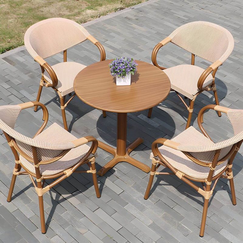 "Modern Geometric Waterproof Courtyard Table Metal Base Outdoor Table - Table Only Square Textured White 23.6"L x 23.6"W x 27.6"H"