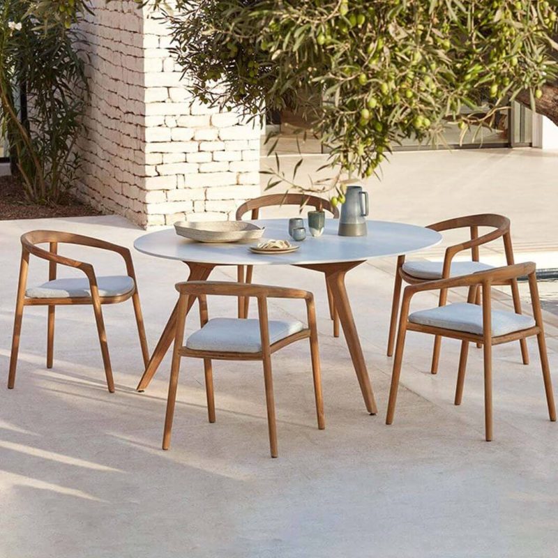 "Modern Grey Stone Circular-shaped Sun-proof Patio Dining Table, Without Chairs, 47.2"L x 47.2"W x 28.7"H"
