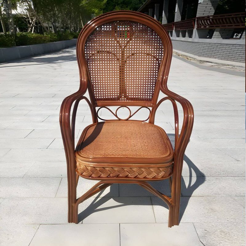 "Traditional Patio Dining Armchair in Rattan Single Outdoor Chair - Brown Rattan Weaving 1 Piece"