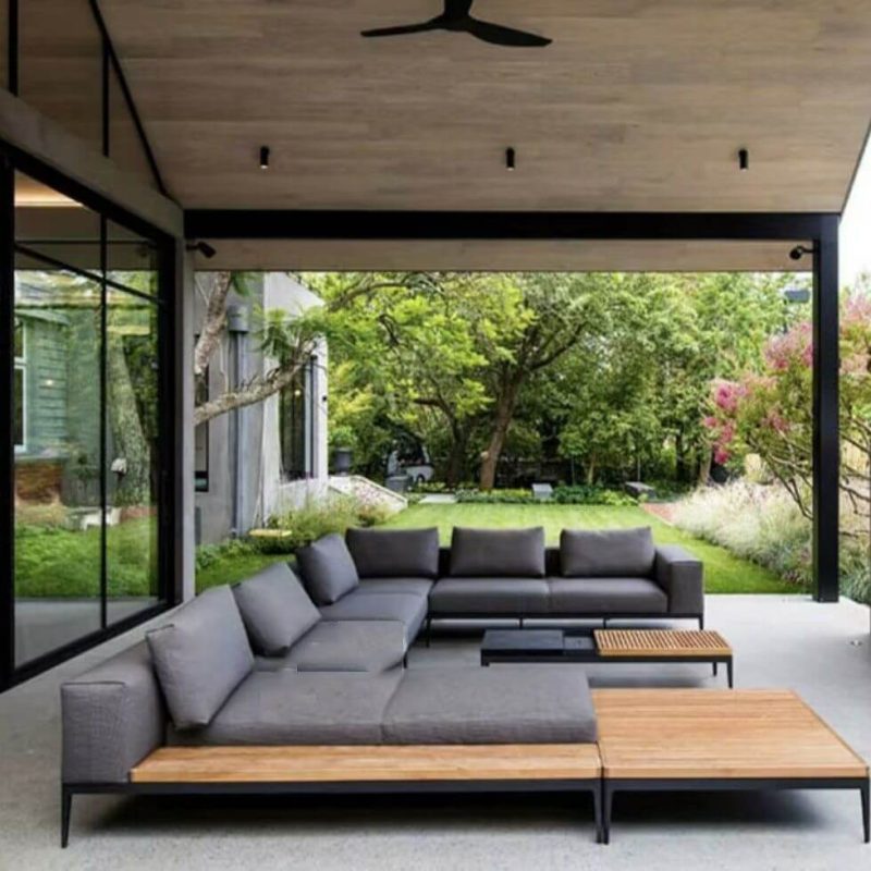 "Modern Metal Frame Waterproof Sofa with Cushions Black Frame and UV Resistant Finish - Daybed"