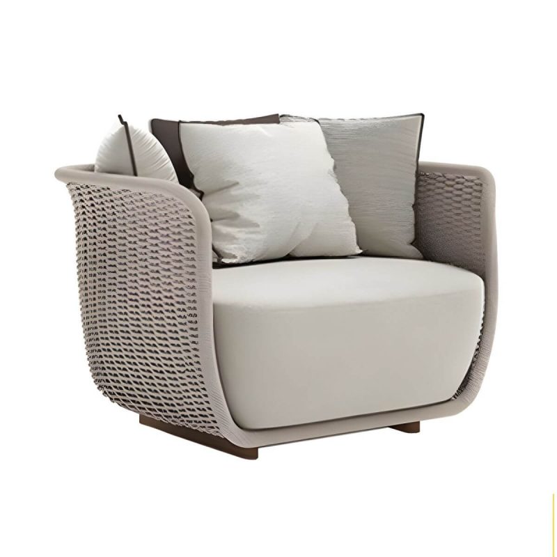 "Rattan Water Resistant Patio Sofa Symmetrical with Cushions for Outdoor - Khaki 1-Seater Sofa"