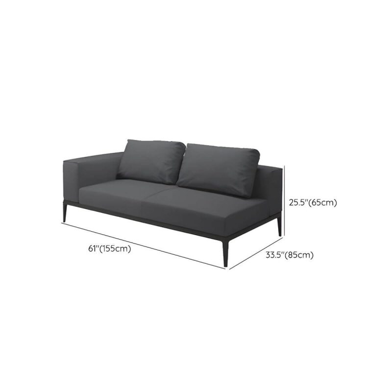 "Dimension of Fade Resistant Black Metal Framed Patio Sofa with Cushions & Pillow (Modern Gray) - 2-Seater Corner Sofa"