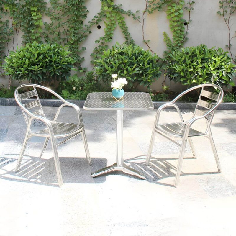"Silver Modern Armchair Metal Stacking Dining Chairs with Arm - White-Silver 4 Piece Set"