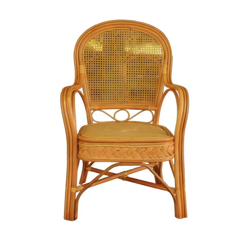 "Traditional Patio Dining Armchair in Rattan Single Outdoor Chair - Burgundy Hollow 8 Piece Set"