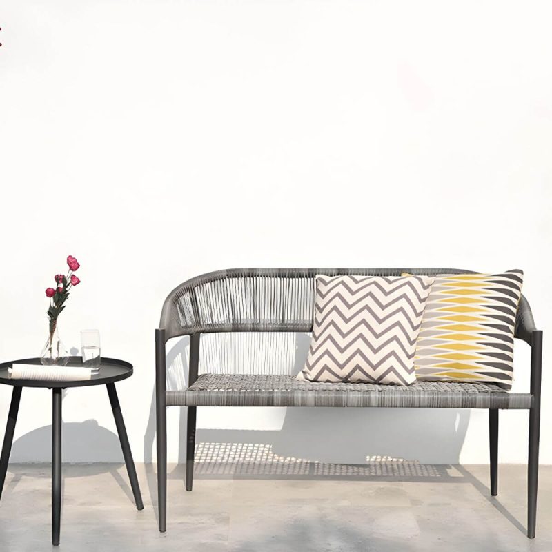 "Contemporary Metal Frame Outdoor Dining Chair Set in Black with Arms - 47"L x 23"W x 31"H 6 Piece Set"