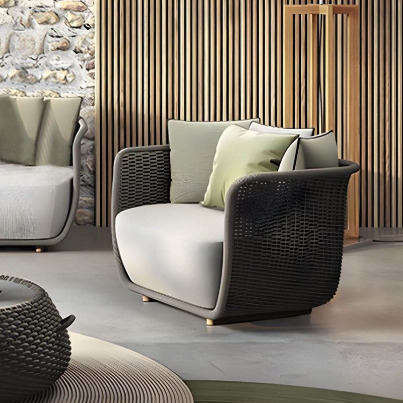 "Scandinavian Linen Sofa with Cushions Water Resistant for Outdoor - Black 2-Seater Sofa"