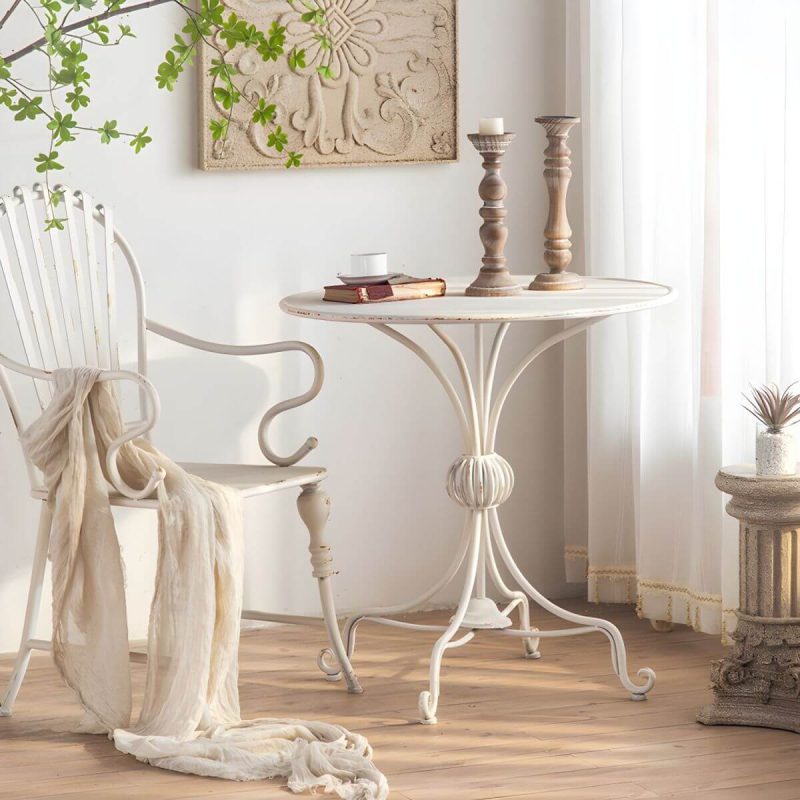 "Round Shape Patio Table Contemporary Style Metal Scratch Resistant in White - White Table Only"