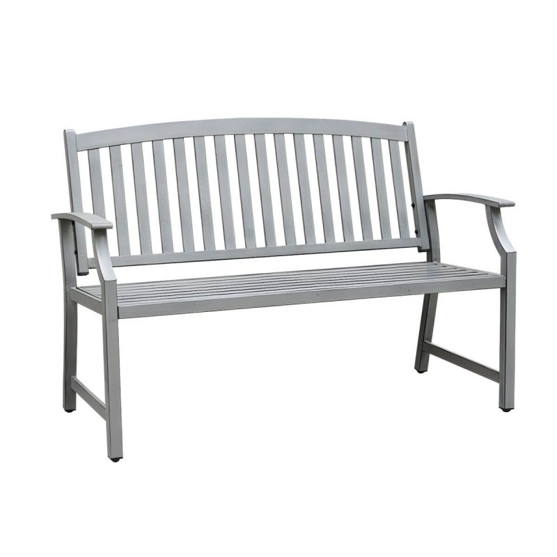 "Modern Metal Park Bench with Waterproof Durability, Water Resistant and Curved Arms - Light Gray"
