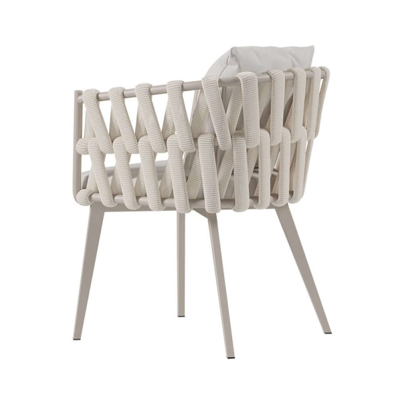 "Set of 2 Hand Woven Rope Outdoor Patio Dining Chair with Cushions in Beige"