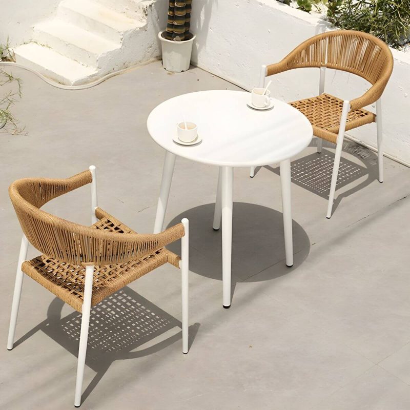 "Elegant Weatherproof White Metal Patio Dining Set with Stackable Chairs - Table & Chair(s) 27.6"L x 27.6"W x 28.3"H 2"