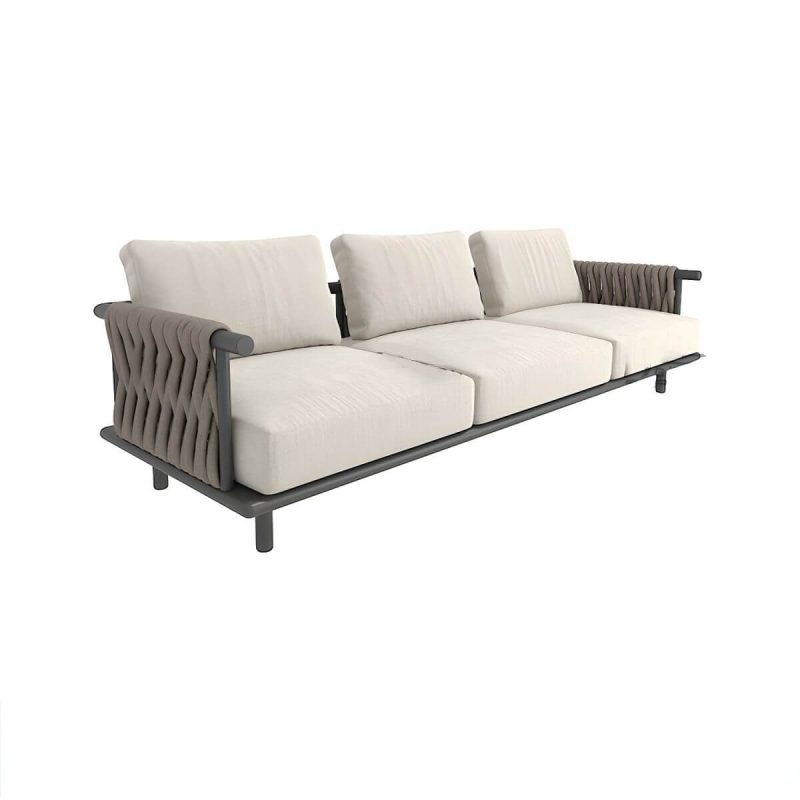 "Black Metal Waterproof Modern Upholstered Sofa with Cushions and Pillow - 3-Seater Sofa"