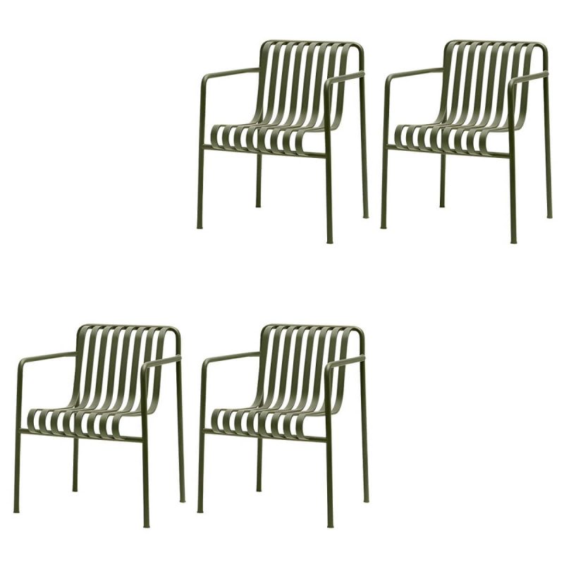 "Modern Metal Outdoor Bistro Chairs Open Back Dining Chairs in Green - 25"L x 26"W x 31"H 4 Piece Set"