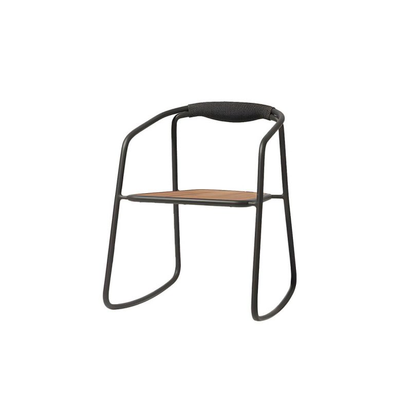 "Farmhouse Aluminum With Arm Open Back Stacking Patio Dining Chair - 1 Piece Black Teak"