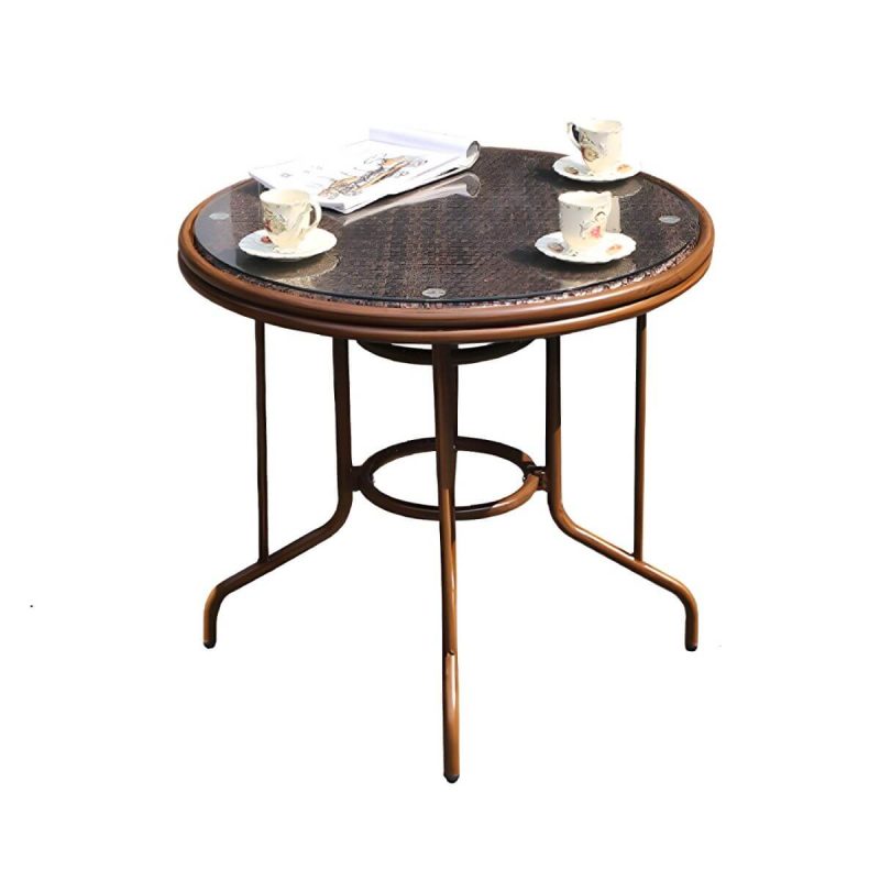 "Modern Brown Glass Top Patio Table Set Metal 4 Legs for Outdoor - Table & Chair(s) 47.2"L x 31.5"W x 29.5"H 6"