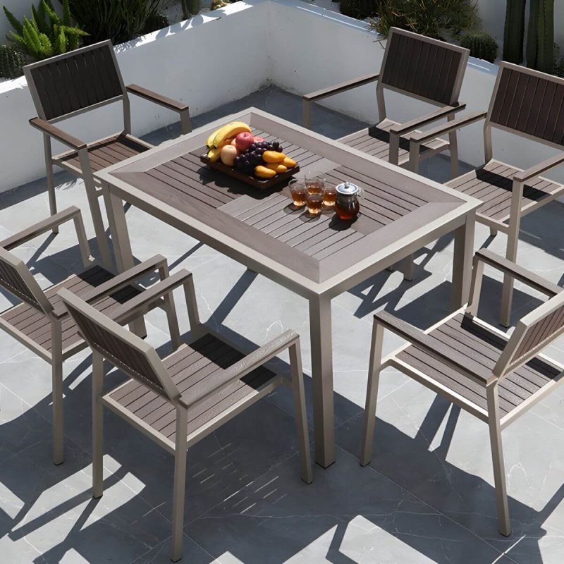 "Traditional Patio Table Wood Top Metal Frame Water Resistant Patio Table - 31.5"L x 31.5"W x 29.5"H Table Only"