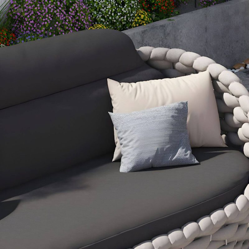 "Tropical Outdoor Patio Sofa Fabric White Gray With Cushions Wicker/Rattan - 59"L x 33"W x 28"H"