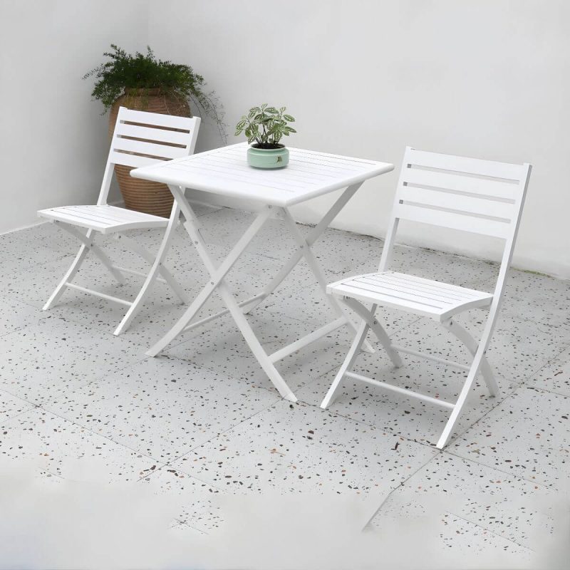 "Metal Modern Folding Patio Dining Set with Strap Back Chairs - Table & Chair(s) 28"L x 28"W x 29"H 2 White"