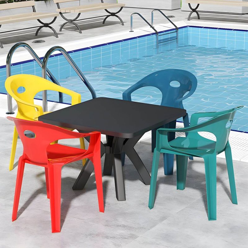 "Minimalistic Square Dining Table Plastic Outdoor Dining Table - Black Table Only"
