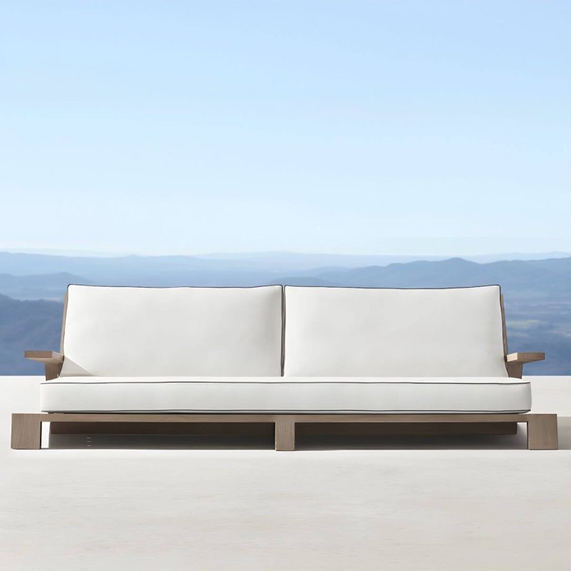 "Modern Water Resistant Natural Wicker Patio Sofa with Cushions and Pillows - 3-Seater Sofa"