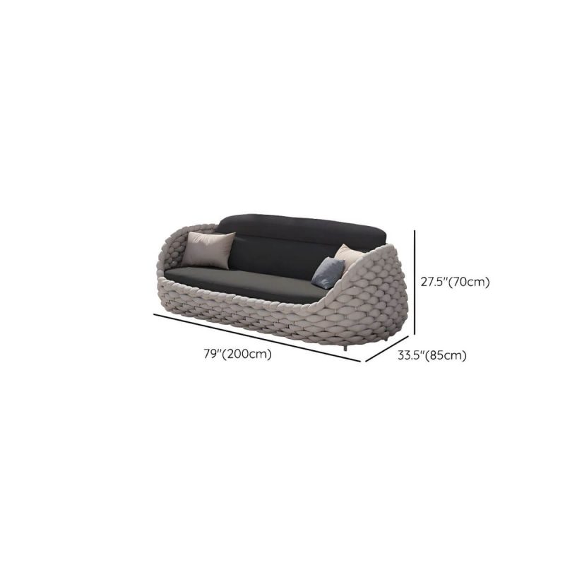"Dimension of Contemporary Gray Metal Frame Outdoor Patio Sofa with Cushion - 3-Seater Sofa"