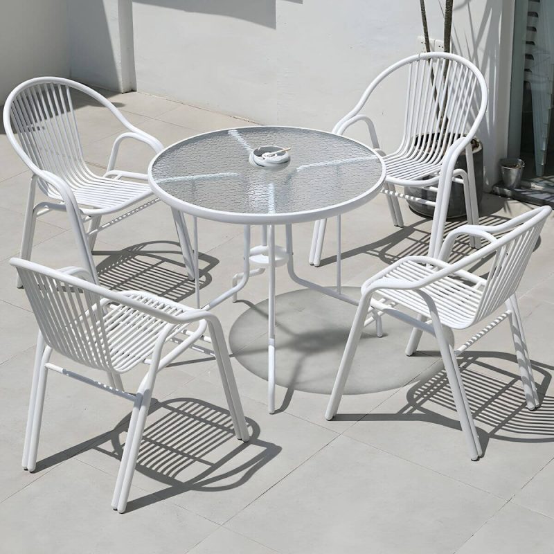 "Stylish Weatherproof Patio Dining Set with Stackable Metal Chairs - 31.5"L x 31.5"W x 28.3"H Table & Chair(s) 4"