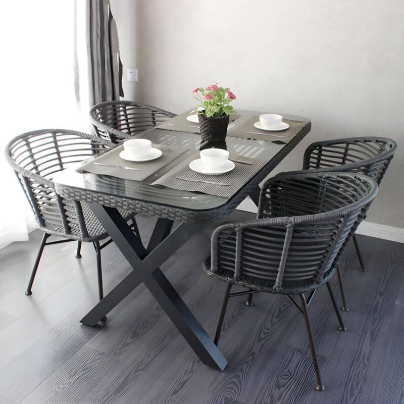 "Elegant Traditional Metal Patio Dining Set with Weatherproof Durability - Dark Gray Table & 4 Chairs"