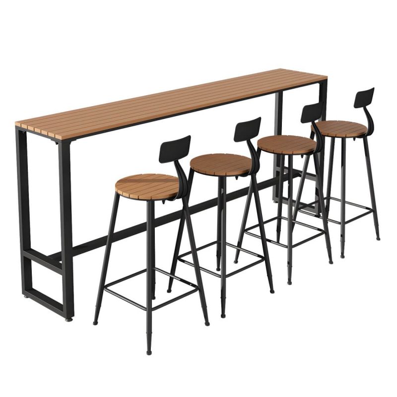 "Brown Faux Wood Bar Height Table Industrial Rectangle Patio Table - 70.9"L x 15.7"W x 41.3"H Table Only"