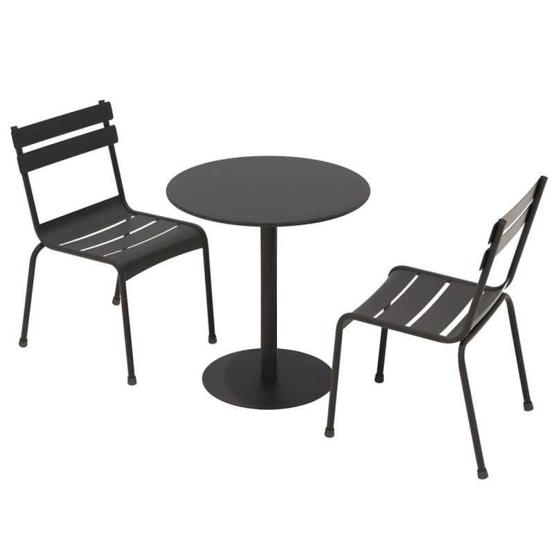 "Iron Waterproof Courtyard Dining Table Combination Modern Multiple Colors - Desk with 2 Chairs Round Black"