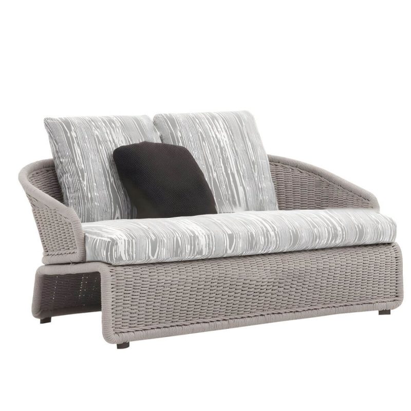 "Modern Gray Metal Frame Light Wood Outdoor Modular Design Sofa with Cushions - 2-Seater Sofa"
