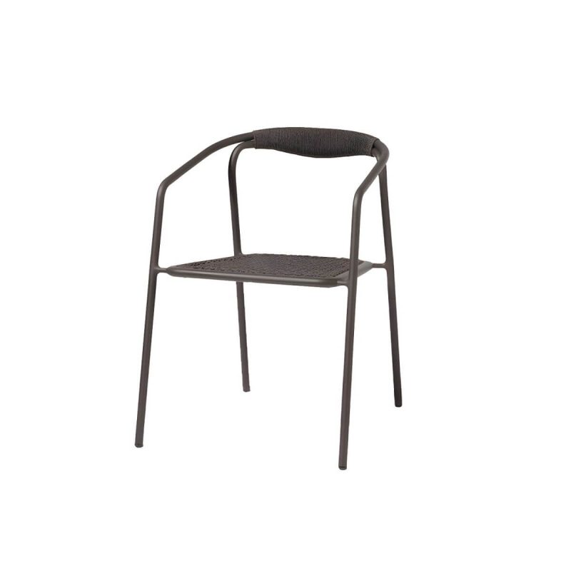 "Farmhouse Aluminum With Arm Open Back Stacking Patio Dining Chair - 1 Piece Matte Black Rope"