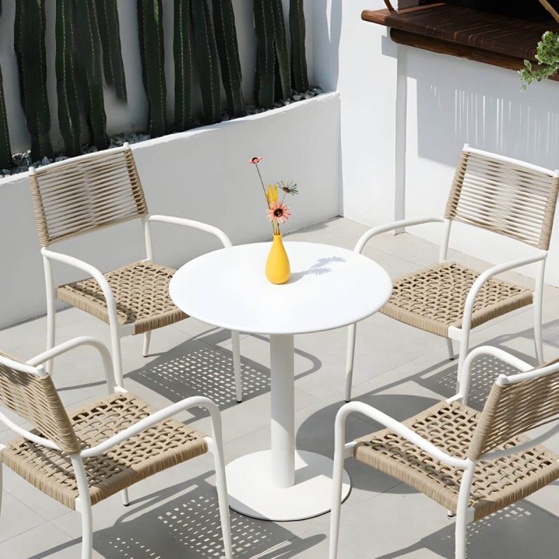 "Contemporary Dining Table White Outdoor Table with Metal Base - Textured White 27.6"L x 27.6"W x 28.3"H Square Table Only"