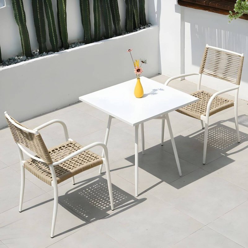 "Contemporary Metal Dining Table Set with White Top for Courtyard - Table & Chair(s) 28"L x 28"W x 28"H 2"
