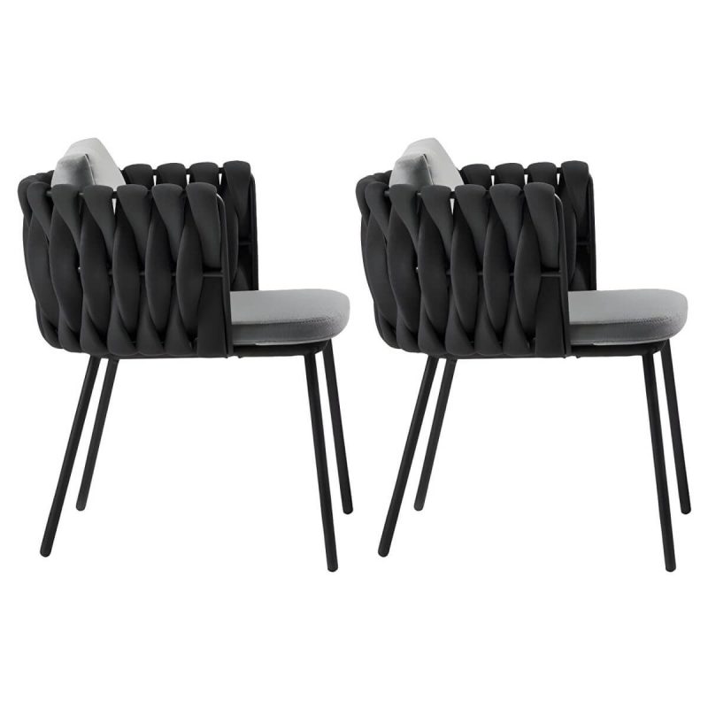 "Tropical Style Patio Chair Metal Antique Finish with Cushions - Black 2 Piece Set"