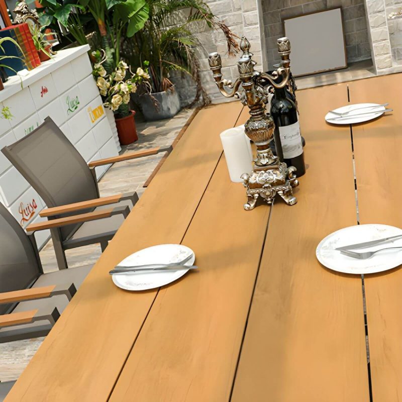 "Brown Wooden Patio Table Contemporary Style in Rectangular Shape - Table Only 79"L x 35"W x 30"H"