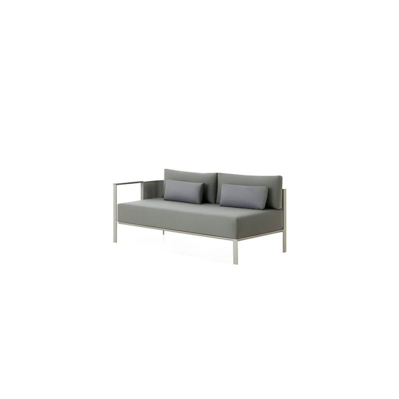 "Stainless Steel Frame Outdoor Sofa Industrial Water Resistant Patio Sofa with Cushion - Right Armrest Double Seat"