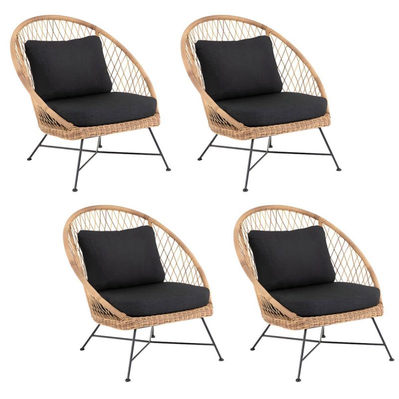 "Tropical Outdoors Dining Chair Rattan Side Chair with Cushion - 27.6"L x 29.5"W x 31.5"H Natural Finish 4 Piece Set"