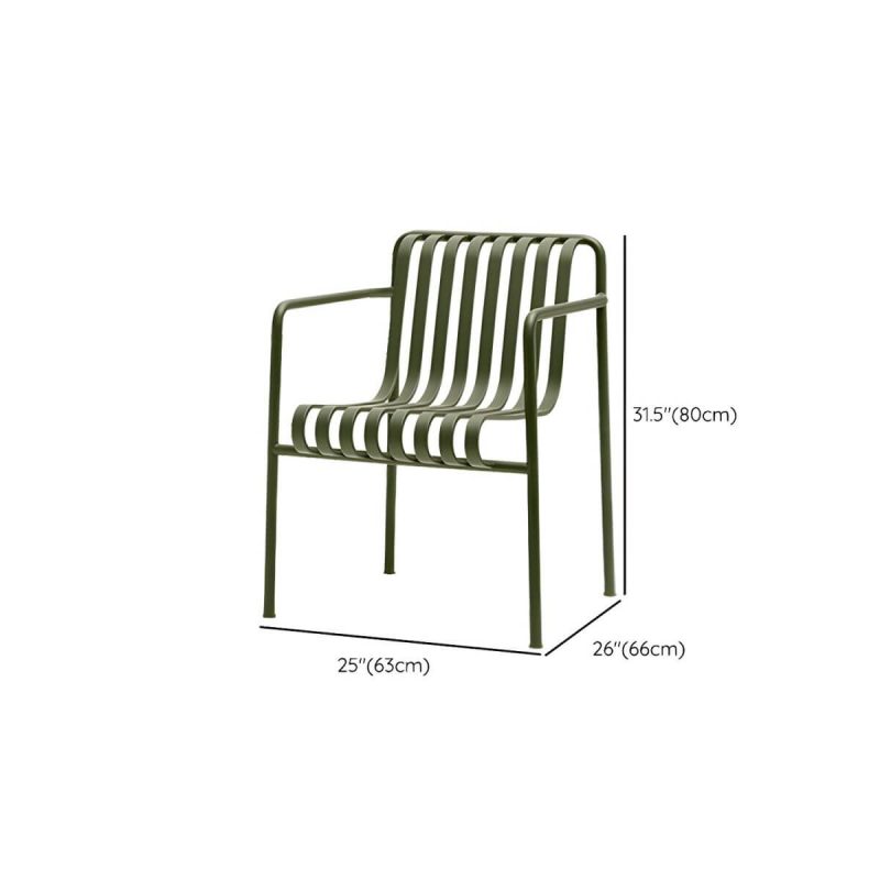 "Dimension of Modern Metal Outdoor Bistro Chairs Open Back Dining Chairs in Green - 25"L x 26"W x 31"H 2 Piece Set"