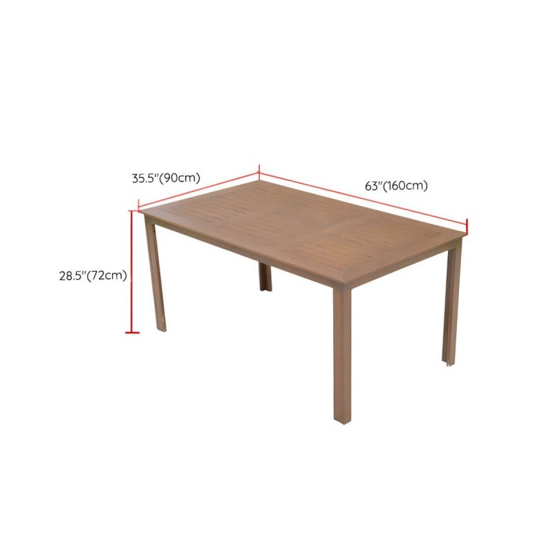 "Dimension of Traditional Brown Metal Patio Dining Set with Rectangular Table - Table & 6 Chairs 63"L x 35.5"W x 28.3"H"