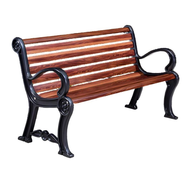 "Wood and Metal Outdoor Bench Mid-Century Modern Outdoor Picnic Bench - 59"L x 17"W x 16"H Orange Red"
