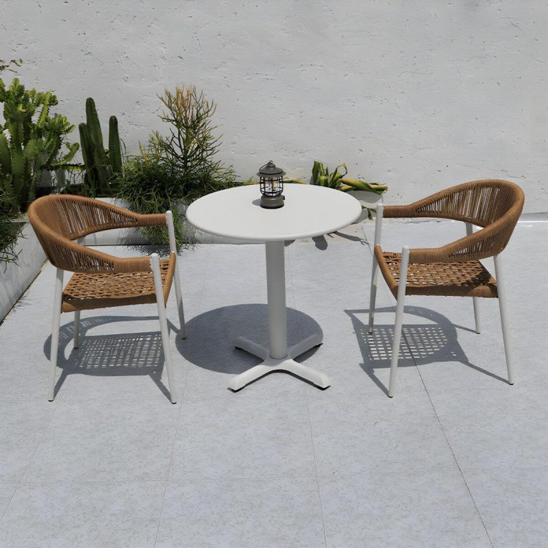 "Weatherproof Outdoor Aluminum Dining Set with Stackable Chairs and Modern Design - Table & Chair(s) 27.6"L x 27.6"W x 28.7"H 2"
