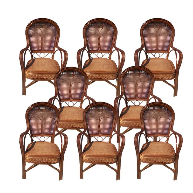 "Traditional Patio Dining Armchair in Rattan Single Outdoor Chair - Brown Rattan Weaving 8 Piece Set"