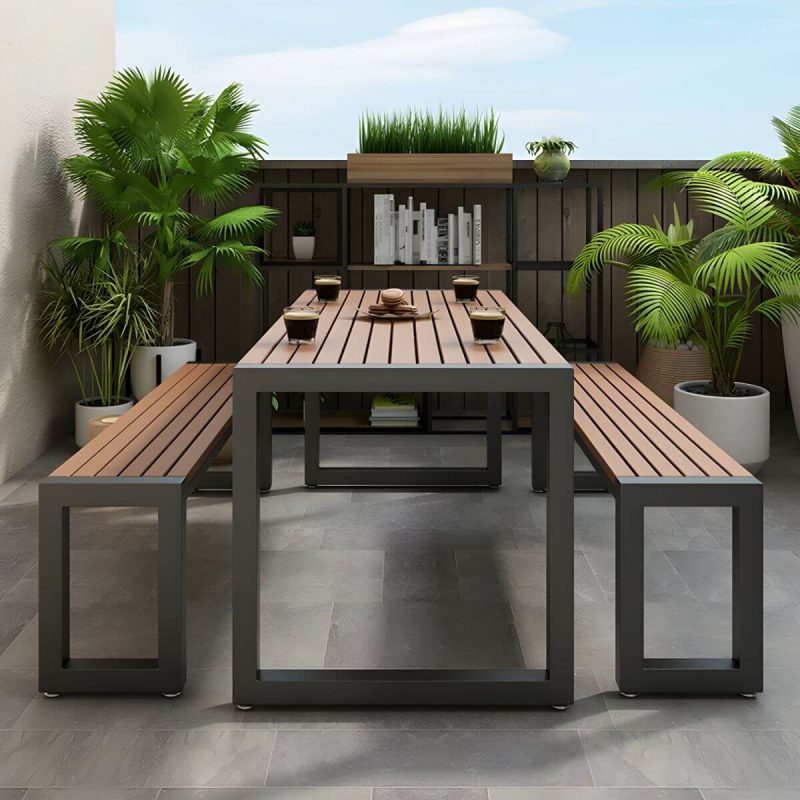 "Industrial Style Wooden Dining Table in Medium Wood Color - Non-Foldable - Table Only 55.1"L x 27.6"W x 29.5"H Black"