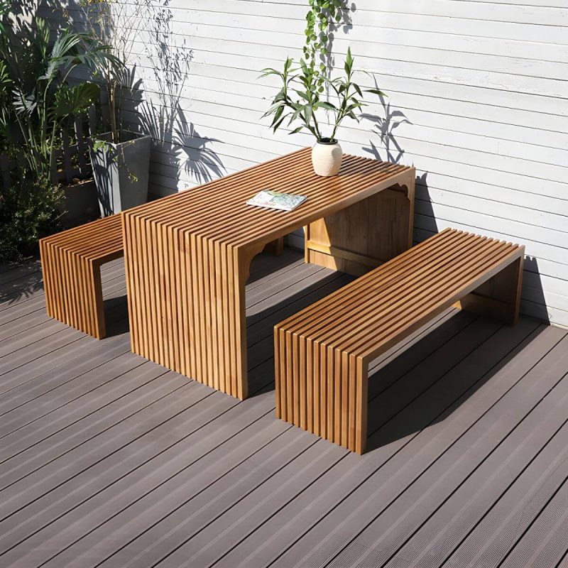 "Pine Wood Patio Dining Set Traditional Style, Natural Color, Weatherproof - Table"