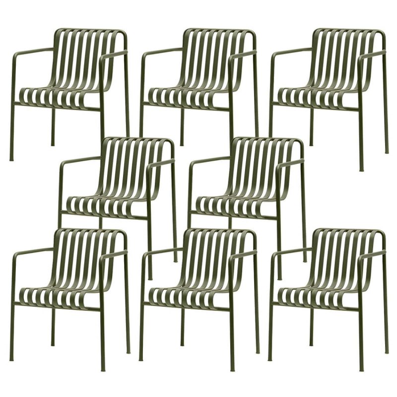 "Modern Metal Outdoor Bistro Chairs Open Back Dining Chairs in Green - 25"L x 26"W x 31"H 8 Piece Set"