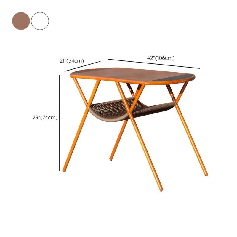 "Dimension of Modern Ellipse Shape Courtyard Table Aluminium Wood Grain Outdoor Table - Table Only Clear"