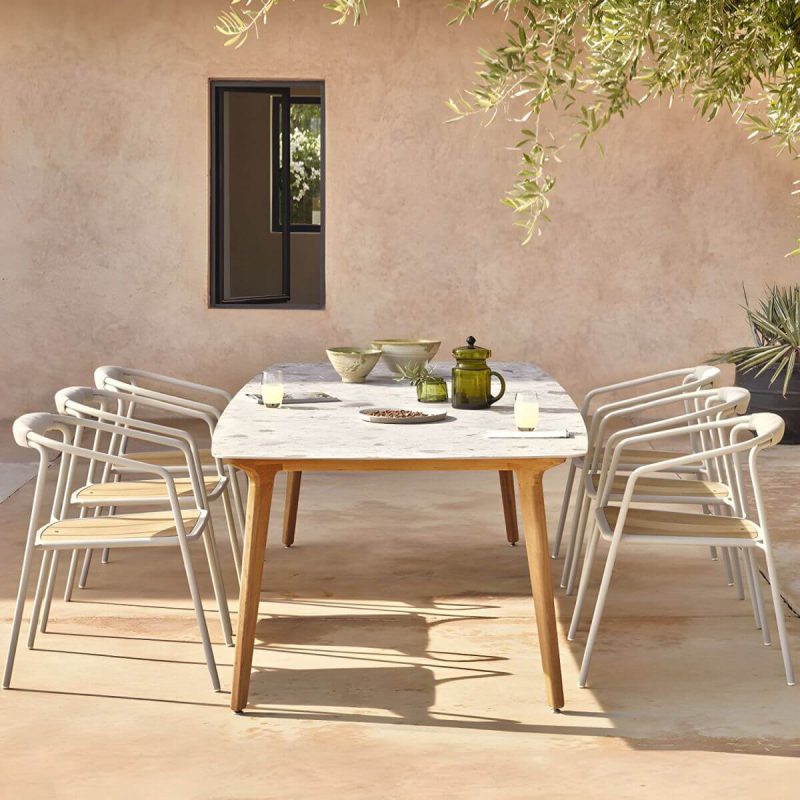 "Farmhouse Aluminum With Arm Open Back Stacking Patio Dining Chair - 1 Piece Matte Black Ash"